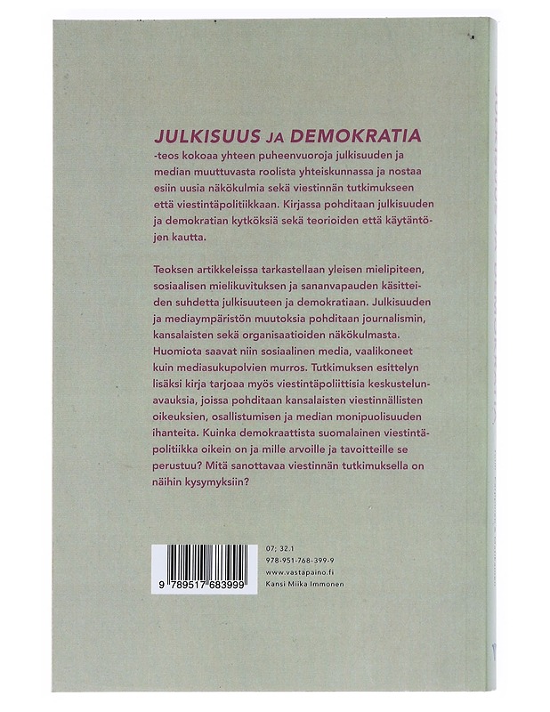 Julkisuus ja demokratia - Karppinen, Kari - Tietokirjat ja oppaat - 10105534652 - 1