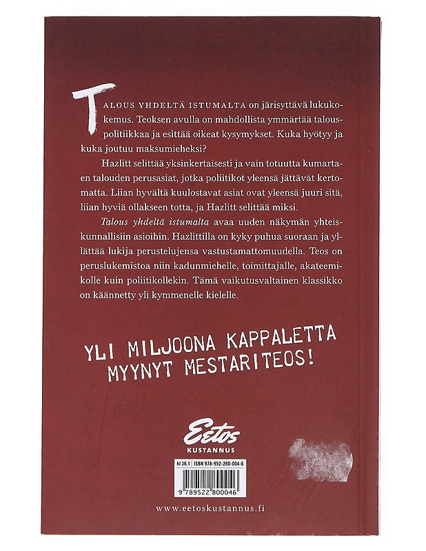 Talous yhdeltä istumalta - Hazlitt, Henry - Historiakirjat - 10105535249 - 1