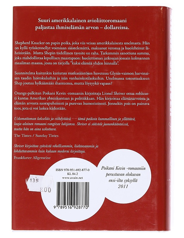 Jonnekin pois - Shriver, Lionel - Romaanit ja novellit - 10105535336 - 1