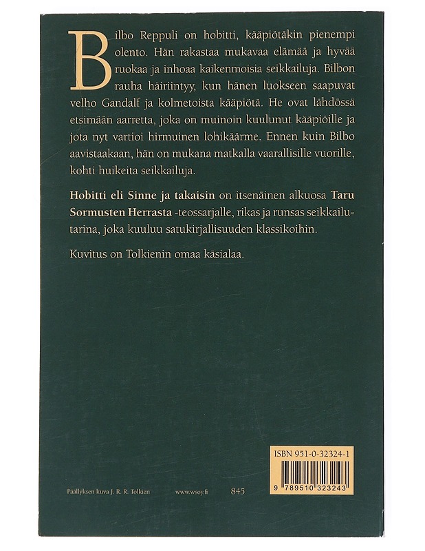 Hobitti, eli, Sinne ja takaisin - Tolkien, J. R. R. - Romaanit ja novellit - 10105536866 - 1