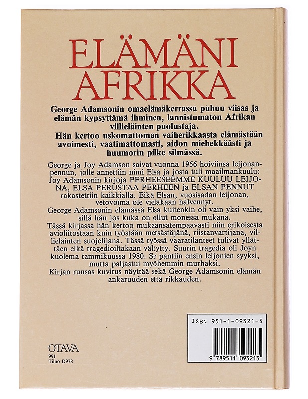 Elämäni Afrikka - Adamson, George - Elämäkerrat ja muistelmat - 10105537071 - 1
