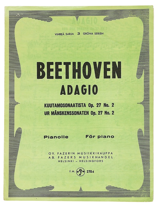 Beethoven Adagio: Kuutamosonaatista Op. 27 No 2 - Musiikki- ja elokuvakirjat - 10105537567 - 0
