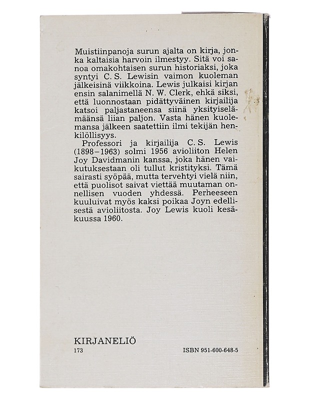 Muistiinpanoja surun ajalta - Lewis, C. S. - Elämäkerrat ja muistelmat - 10105538338 - 1