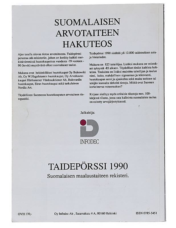 Taidepörssi 1990 : suomalaisen maalaustaiteen rekisteri - Taide- ja kulttuurikirjat - 10105538742 - 1
