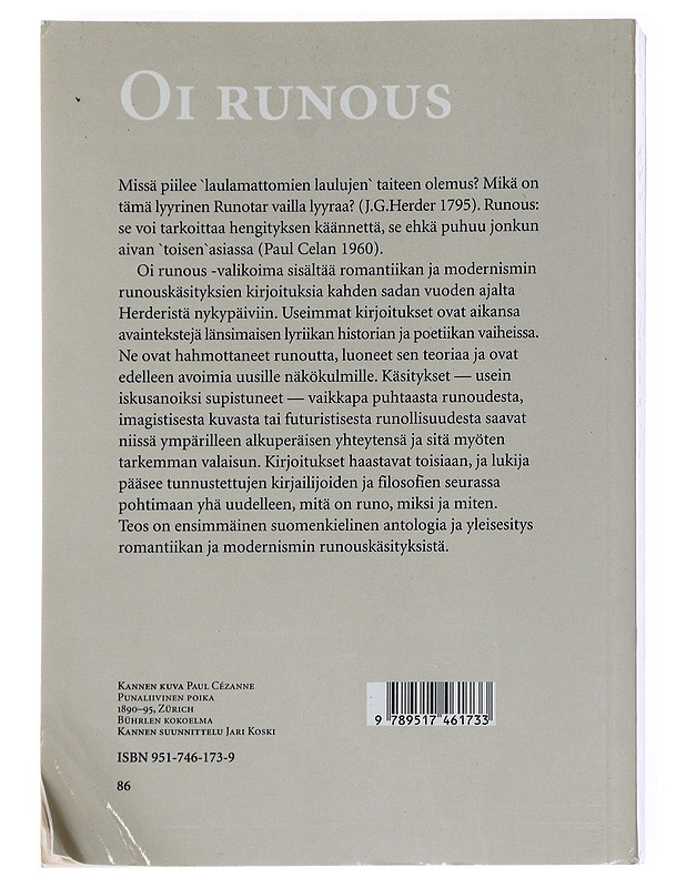 Oi runous : Romantiikan ja modernismin runouskäsityksiä - Hökkä, Tuula - Runot ja näytelmät - 10105538754 - 1