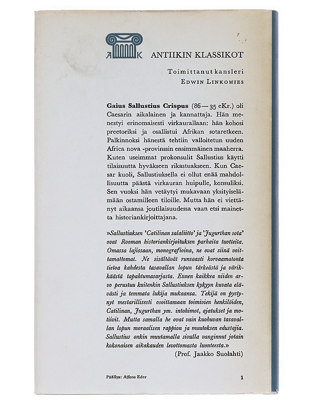 Catilinan salaliitto, Jugurthan sota - Sallustius - Historiakirjat - 10105538841 - 1
