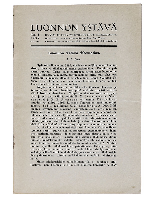 Luonnon Ystävä N:o 1/1937 - Lehdet - 10105539494 - 0