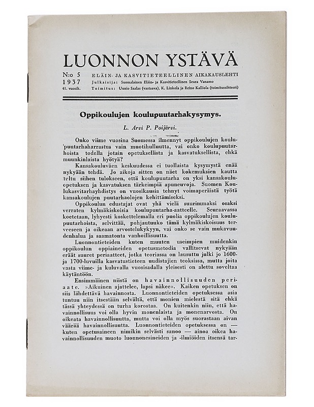 Luonnon Ystävä N:o 5/1937 - Lehdet - 10105539504 - 0