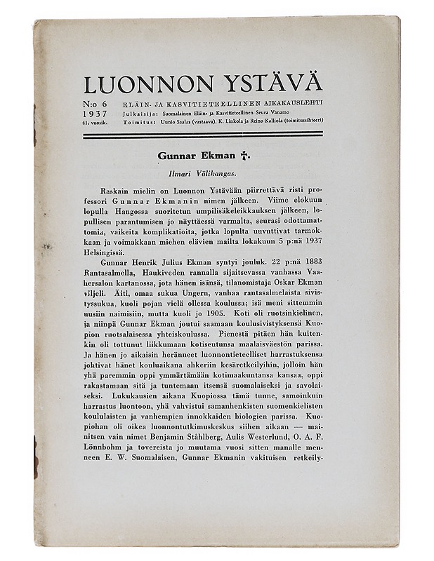 Luonnon Ystävä N:o 6/1937 - Lehdet - 10105539506 - 0