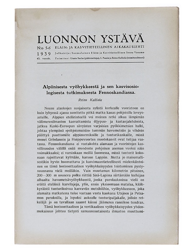 Luonnon Ystävä N:o 5-6/1939 - Lehdet - 10105539555 - 0