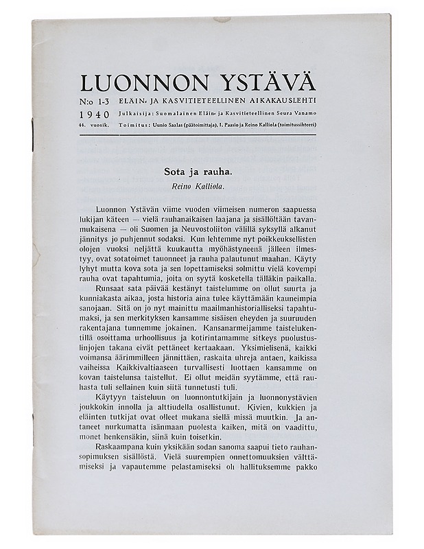 Luonnon Ystävä N:o 1-3/1940 - Lehdet - 10105539560 - 0