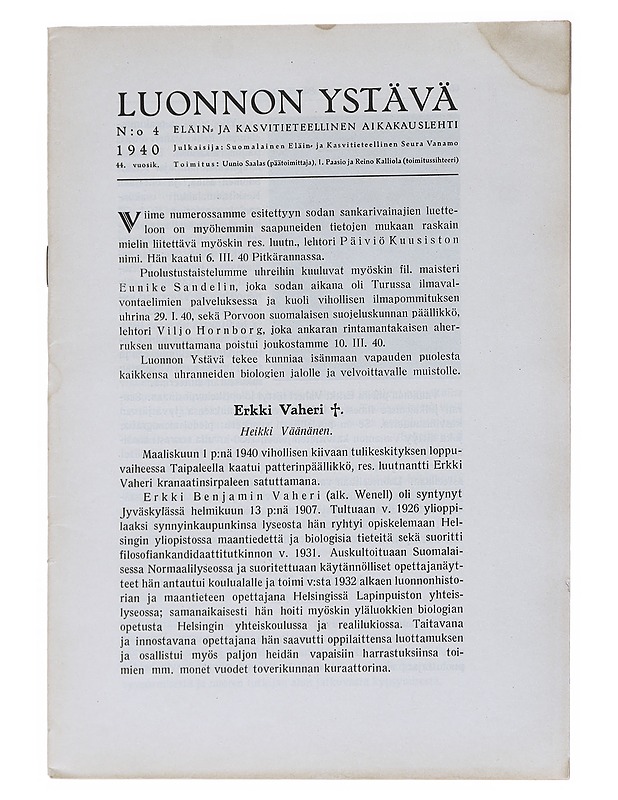 Luonnon Ystävä N:o 4/1940 - Lehdet - 10105539563 - 0