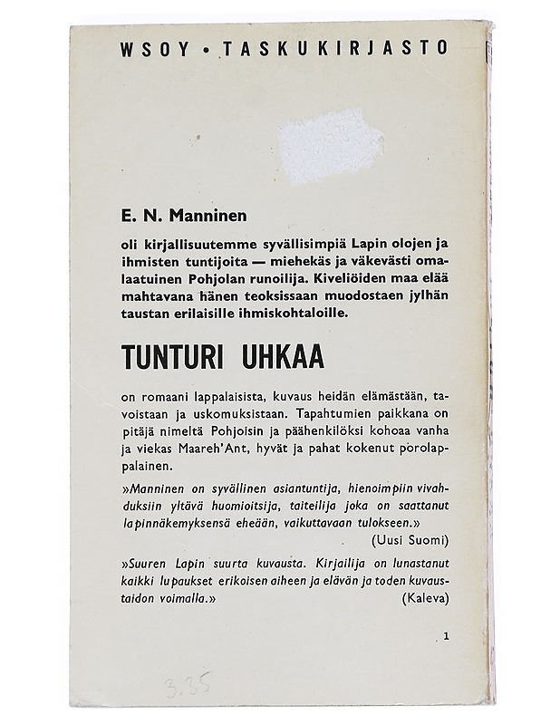 Tunturi uhkaa - E. N. Manninen - Romaanit ja novellit - 10105540370 - 1