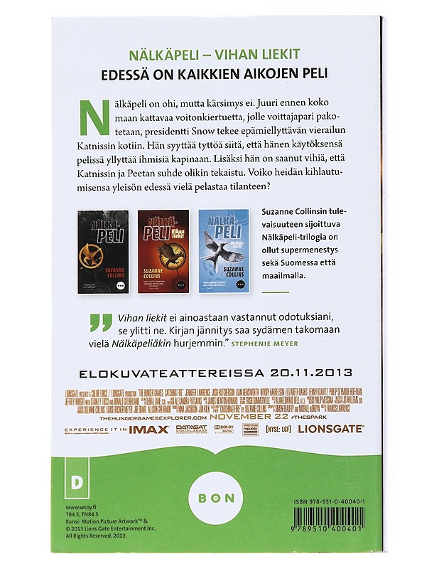 Nälkäpeli 2 : Vihan liekit - Collins, Suzanne - Romaanit ja novellit - 10105540372 - 1