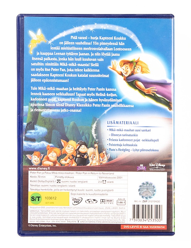 Peter Pan Ja Paluu Mikä-Mikä-Maahan - DVD - DVD-elokuvat - 10105540425 - 1