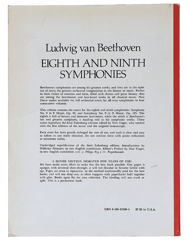 Eighth and ninth symphonies in full orchestral score - Ludvig van Beethoven - Musiikki- ja elokuvakirjat - 10105540598 - 1