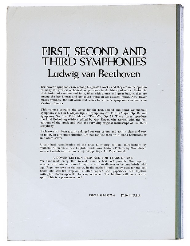First, second and third symphonies in full orchestral score - Ludvig van Beethoven - Musiikki- ja elokuvakirjat - 10105540601 - 1