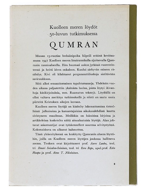 Qumran Kuolleen meren löydöt 1950-luvun tutkimuksissa - Historiakirjat - 10105540791 - 1