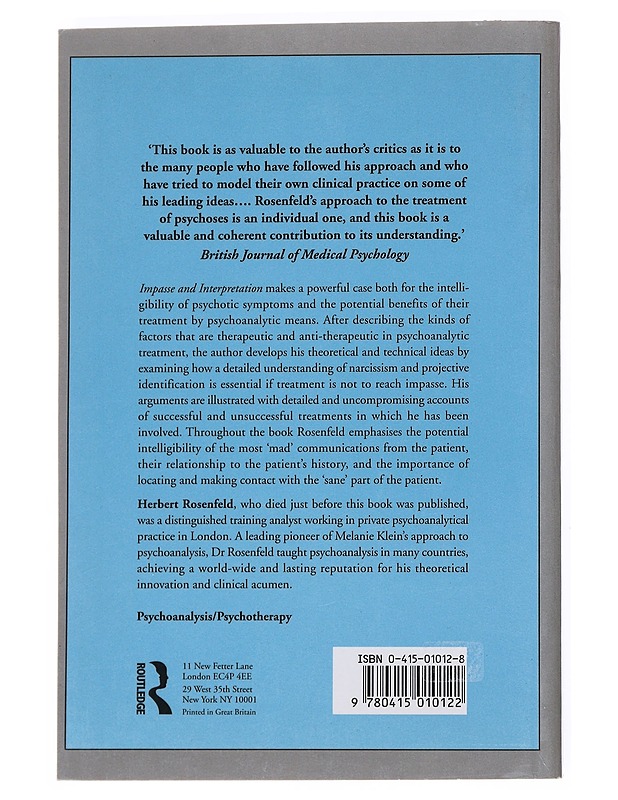 Impasse and Interpretation - Rosenfeld, Herbert - Tietokirjat - 10105541136 - 1