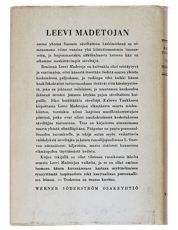 Leevi Madetoja : Suomalainen säveltäjä persoonallisuus - Kalervo Tuukkanen - Elämäkerrat ja muistelmat - 10105542100 - 1
