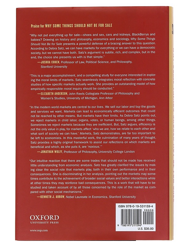 Why some things should not be for sale ; The moral limits of markets - Debra Satz  Oxford University Press 9780195311594 - Tietokirjat - 10105542179 - 1