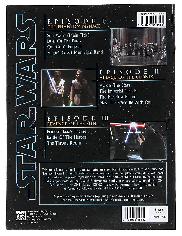 Star Wars episodes I, II & III instrumental solos - Flute - Musiikki- ja elokuvakirjat - 10105543690 - 1