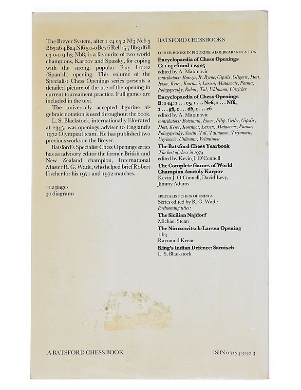 Ruy Lopez: Breyer system - L. S. Blackstock - Tietokirjat ja oppaat - 10105543979 - 1