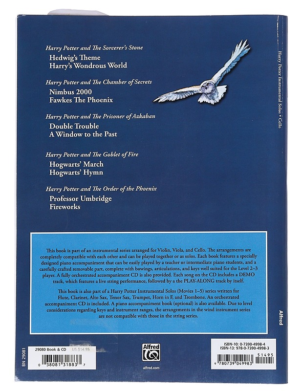 Selections from Harry Potter : instrumental solos : (movies 1-5) : [cello/piano] - Williams, John - Musiikki- ja elokuvakirjat - 10105544521 - 1