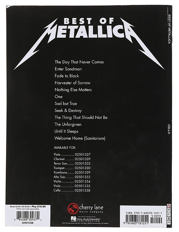 Best of Metallica : Cello : 12 solo arrangements with CD accompaniment  - Musiikki- ja elokuvakirjat - 10105544532 - 1