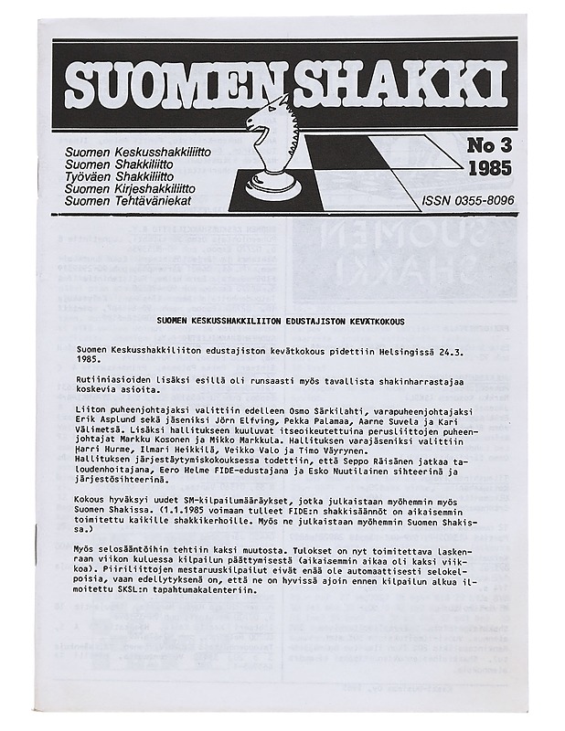 Suomen Shakki N:o 3 / 1985 - Lehdet - 10105544600 - 0