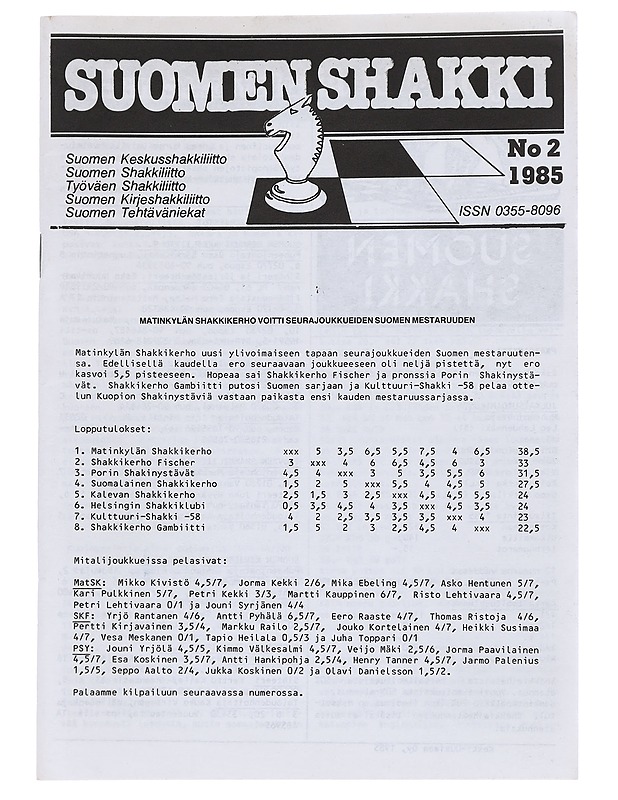 Suomen Shakki N:o 2 / 1985 - Lehdet - 10105544607 - 0