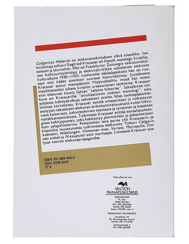 Caligarista Hitleriin : Saksalaisen elokuvan psykologinen historia - Kracauer, Siegfried - Tietokirjat ja oppaat - 10105545243 - 1