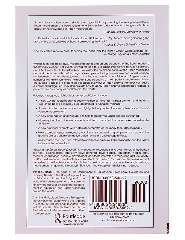 Applying the Rasch model : fundamental measurement in the human sciences - Bond, Trevor G. - Tietokirjat ja oppaat - 10105545558 - 1