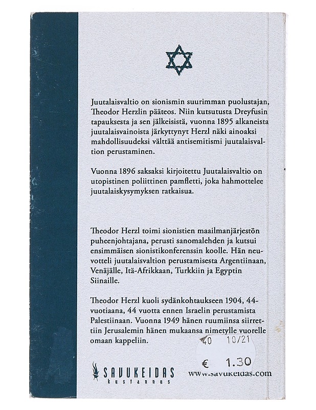 Juutalaisvaltio - Herzl, Theodor - Tietokirjat ja oppaat - 10105545639 - 1