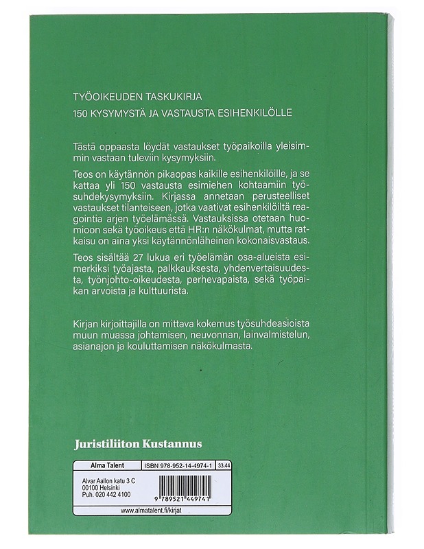 Työoikeuden taskukirja : 150 kysymystä ja vastausta esihenkilölle - Hietala, Harri - Tietokirjat ja oppaat - 10105546233 - 1