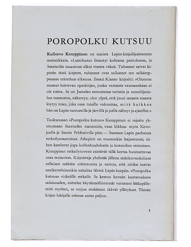 Poropolku kutsuu - Kemppinen, Kullervo - Elämäkerrat ja muistelmat - 10105546420 - 1