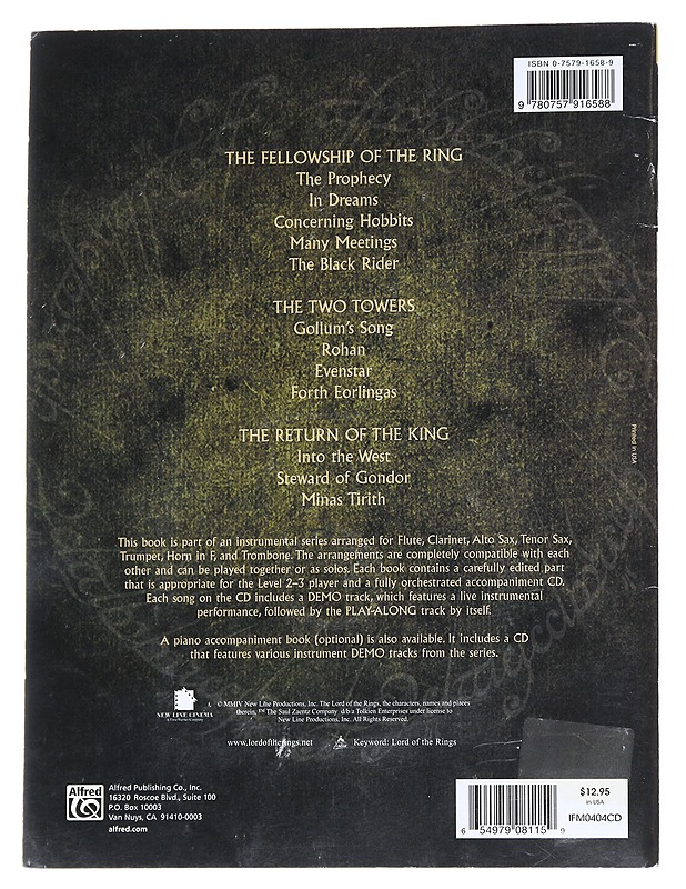 The Lord of the rings : the motion picture trilogy : instrumental solos. Flute - Shore, Howard - Tietokirjat ja oppaat - 10105546515 - 1