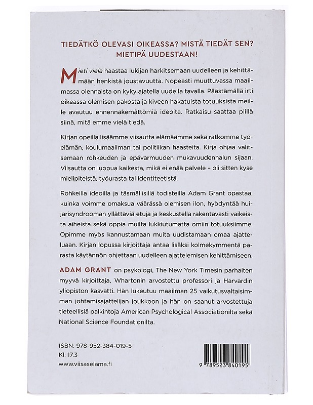 Mieti vielä : uudelleen ajattelemisen taito - Grant, Adam - Tietokirjat ja oppaat - 10105546548 - 1