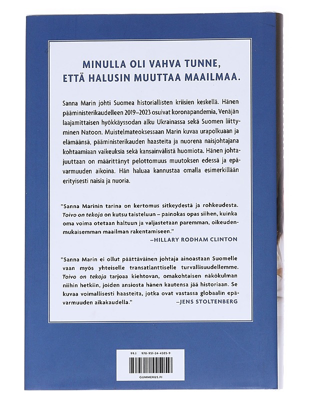 Toivo on tekoja - Marin, Sanna - Elämäkerrat ja muistelmat - 10105546888 - 1