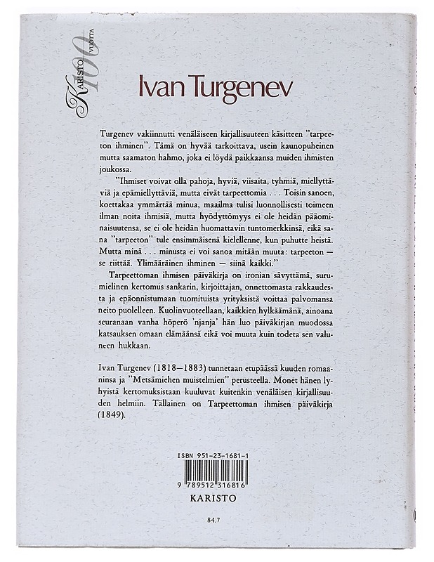 Tarpeettoman ihmisen päiväkirja - Turgenev, Ivan - Romaanit ja novellit - 10105547330 - 1