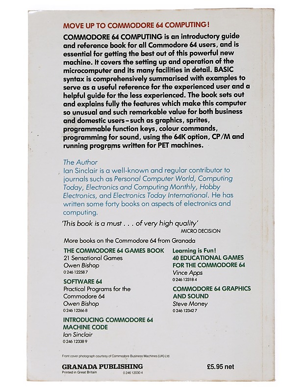 Commodore 64 computing - Ian Sinclair - Harrastekirjat - 10105547587 - 1