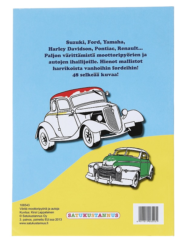 väritä moottoripyöriä ja autoja - Lastenkirjat - 10105547625 - 1