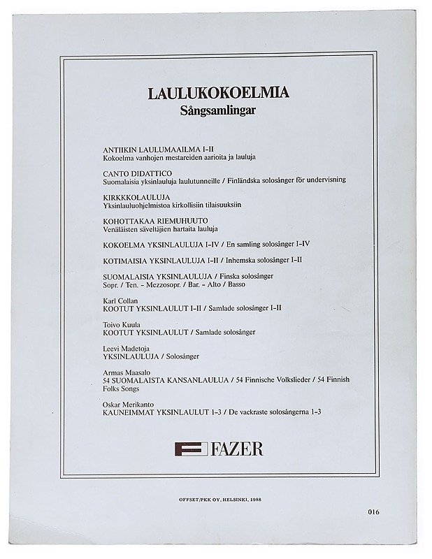 Toivo Kuula: kootut yksinlaulut - Fazer - Musiikki- ja elokuvakirjat - 10105548304 - 1