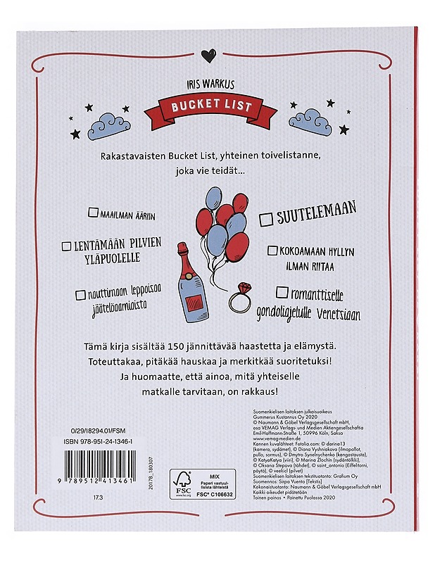 Bucket list - me kaksi : 150 asiaa, jotka rakastavaisten tulee tehdä yhdessä - Vuento, Sirpa - Tietokirjat ja oppaat - 10105550828 - 1