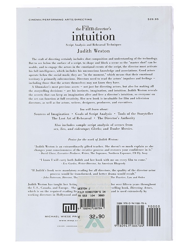 The Film Director's Intuition - Weston, Judith - Musiikki- ja elokuvakirjat - 10105550946 - 1