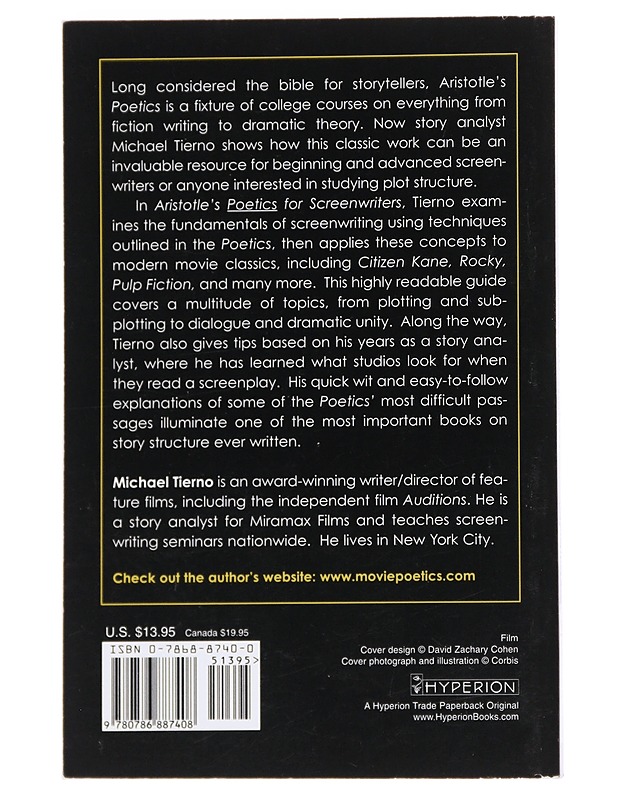 Aristotle's poetics for screenwriters : storytelling secrets from the greatest mind in western civilization - Michael Tierno - Musiikki- ja elokuvakirjat - 10105551029 - 1