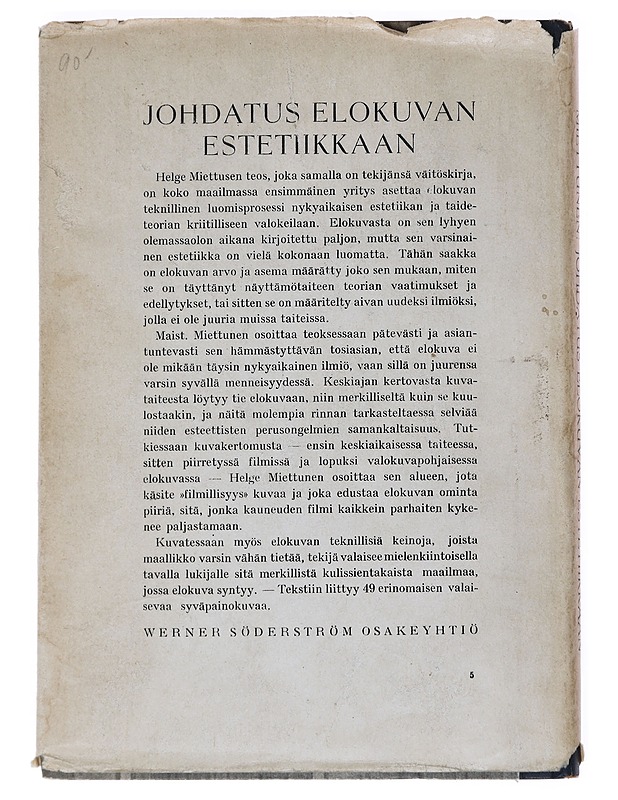 Johdatus elokuvan estetiikkaan - Helge Miettunen - Elämäkerrat ja muistelmat - 10105551585 - 1