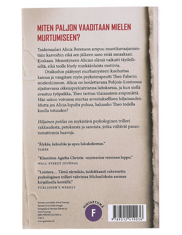 Hiljainen potilas - Michaelides, Alex - Jännitys ja dekkarit - 10105552285 - 1