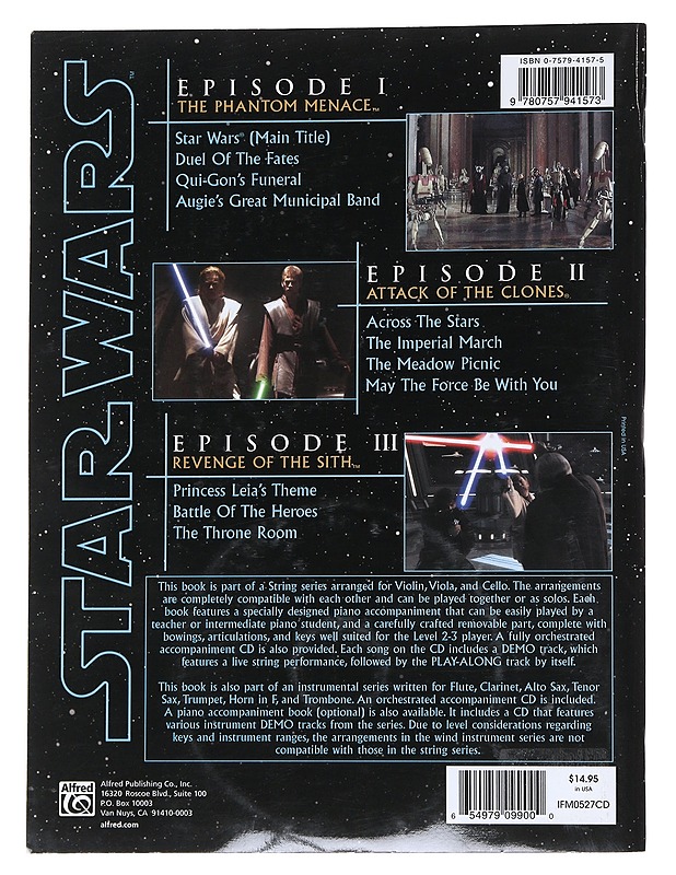Star Wars, episodes I, II & III instrumental solos Violin / piano accompaniment : level 2-3 - Williams, John - Tietokirjat ja oppaat - 10105552957 - 1