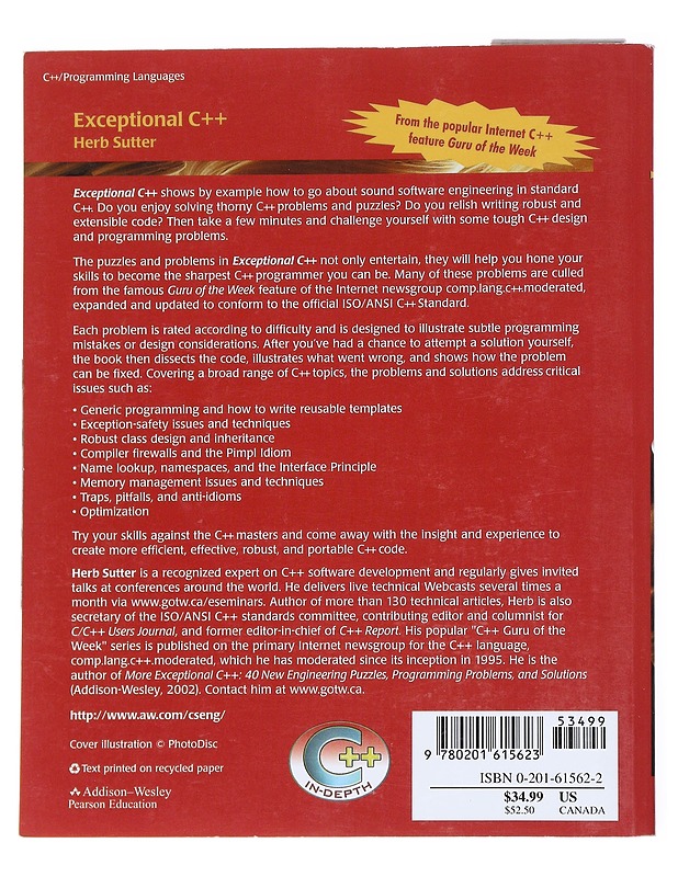 Exceptional C++ : 47 engineering puzzles, programming problems and solutions - Herb Sutter - Tietokirjat ja oppaat - 10105555680 - 1